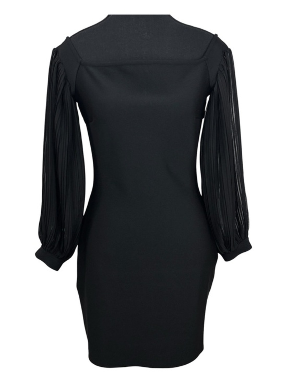 Twelfth Love Black Bodycon Dress Sheer Pleated Balloon Sleeve Minimalist Chic S